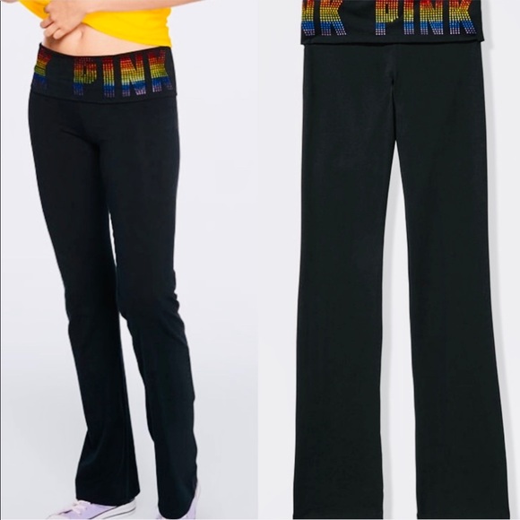 PINK Victoria's Secret Pants - VS Pink Bling Rainbow Yoga Leggings Foldover Flare